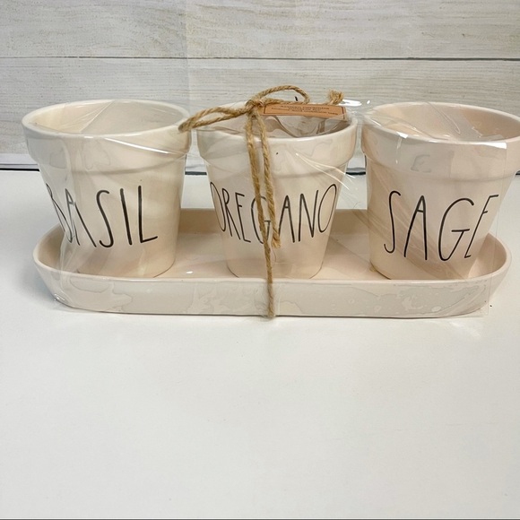 Rae Dunn Basil Oregano Sage Flower Pot Set - Picture 1 of 10